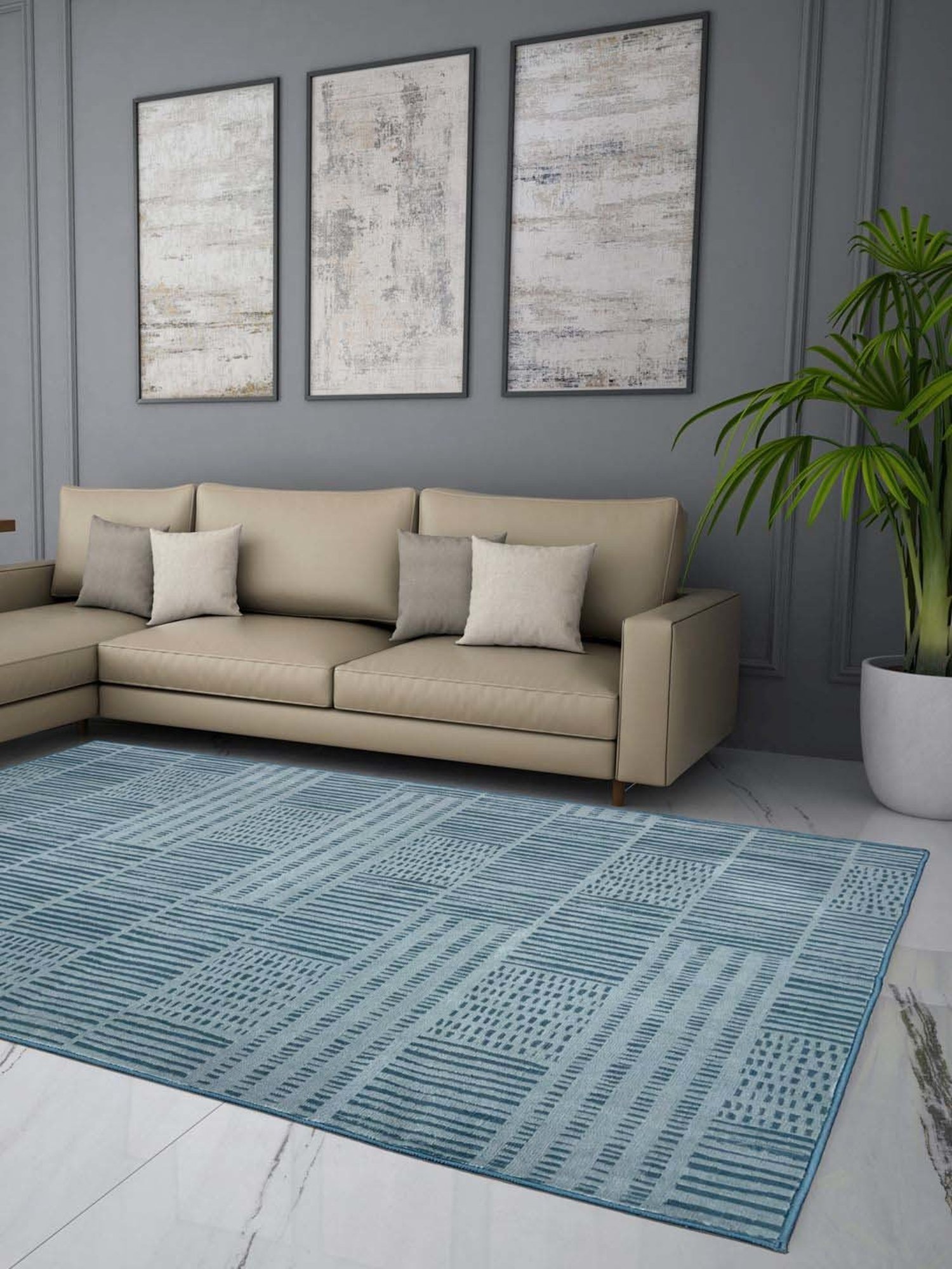 Welspun Blissful Grey Polyester 400 GSM Anti Skid Carpet