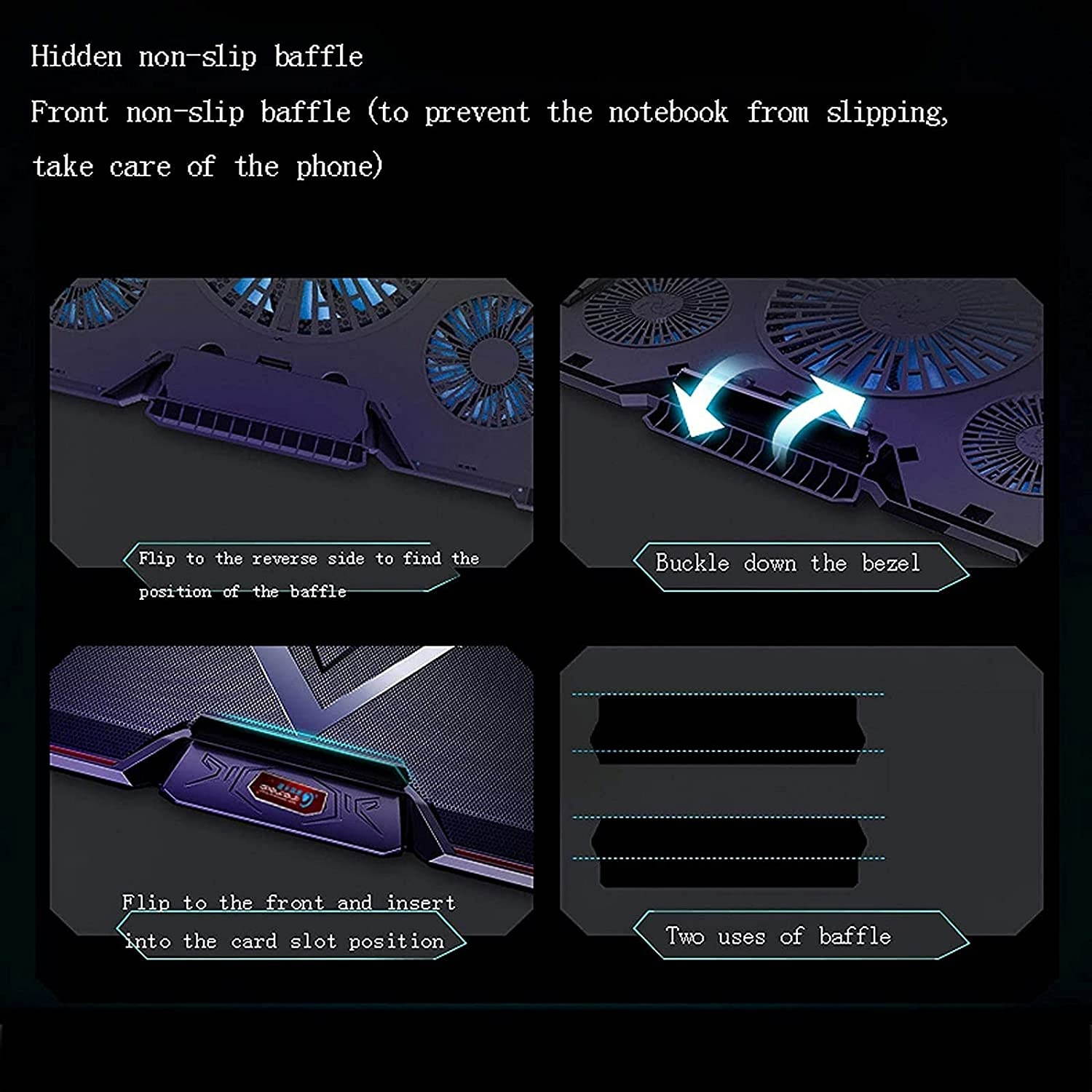 RGB Laptop Cooling Pad with 6 Quiet LED Fans 5 Heights Adjustable and Phone Stand, Dual USB Ports Gaming Laptop Cooler for 11"-18" Gaming Laptops (Blue)