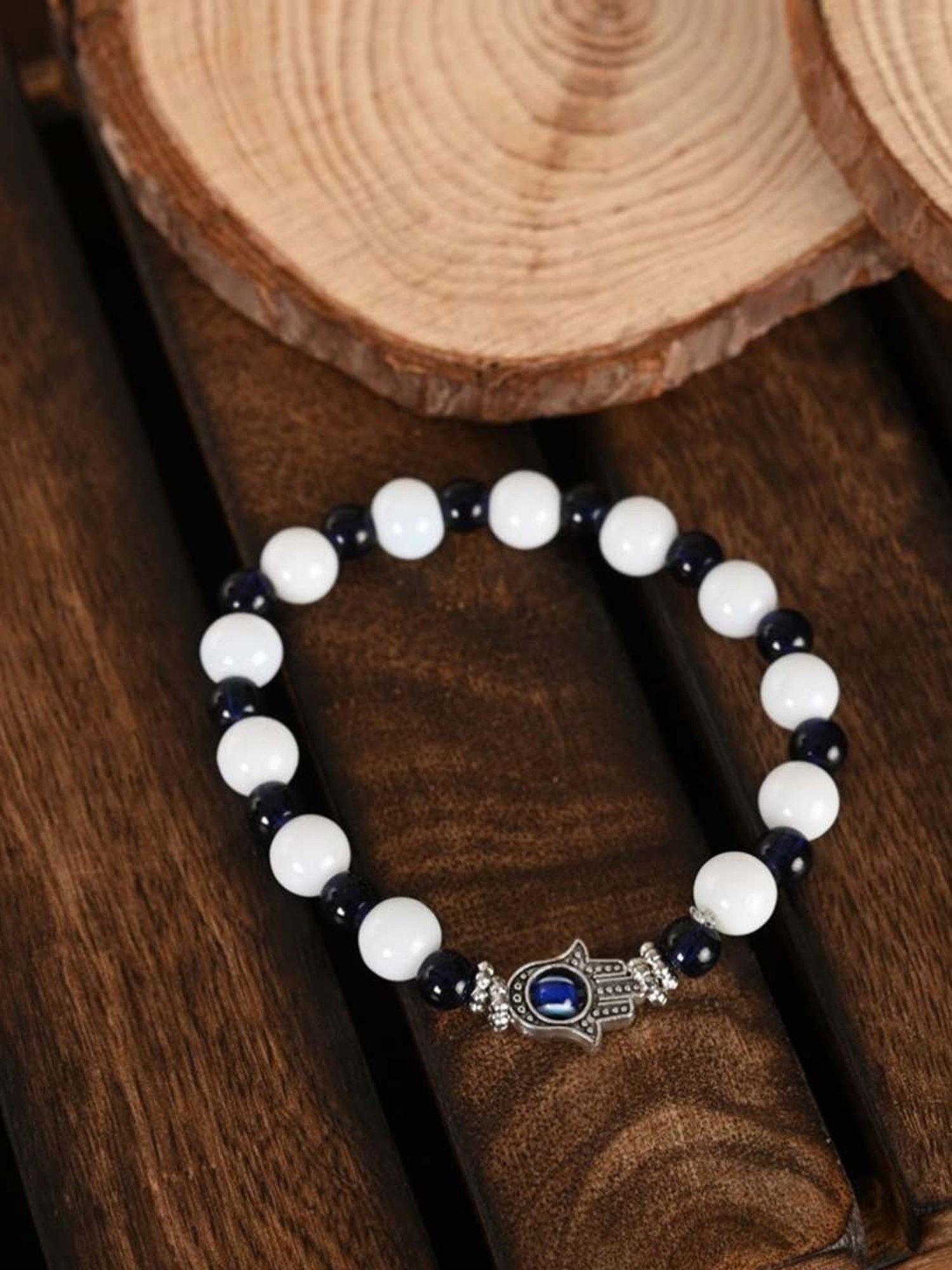 NVR White & Black Marbel Crystal Elasticated Bracelet for Unisex