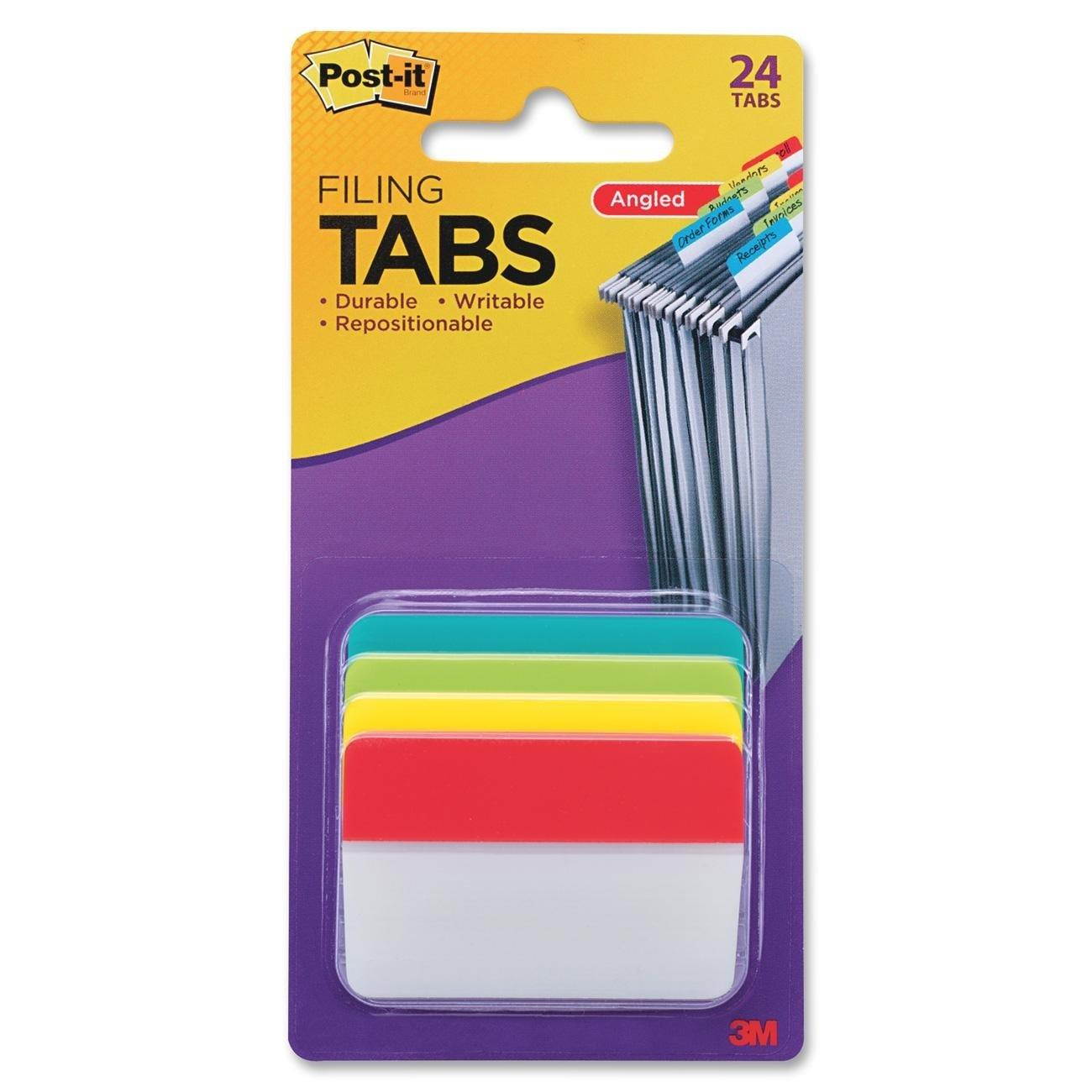 Post-it Tabs, 2 in. Angled Solid, Assorted Primary Colors, 6 Tabs/Color, 4 Colors, 24 Tabs/Pack, (686A-ALYR)
