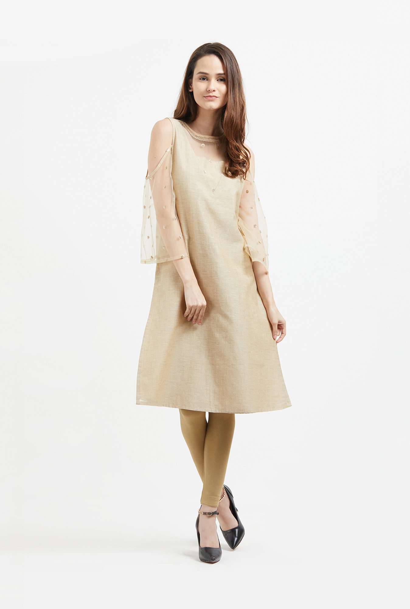 Fusion Beats Beige Full Sleeves Kurta