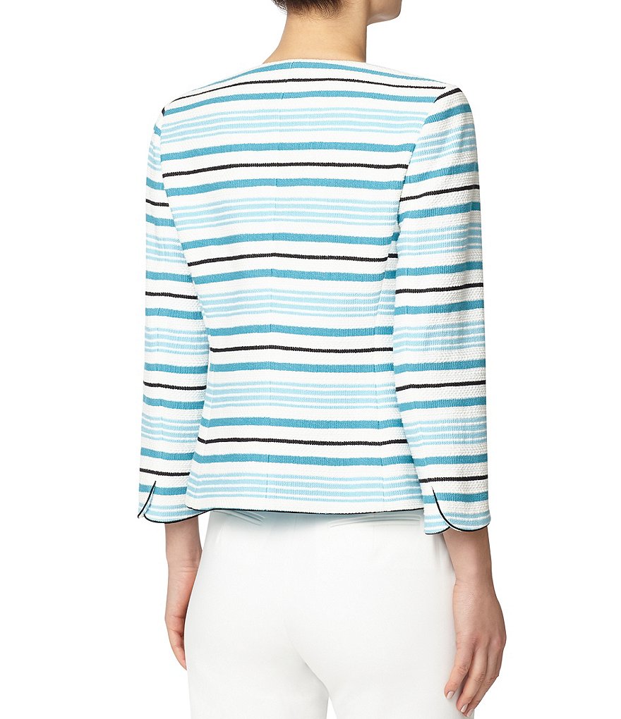 Anne Klein Tweed Thin Stripe Print Piped Jacket