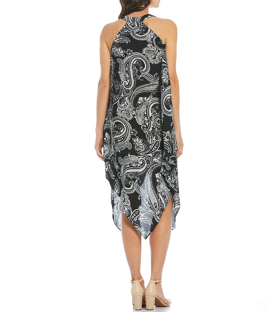 Ignite Evenings Sleeveless Paisley Print Halter Neck Dress