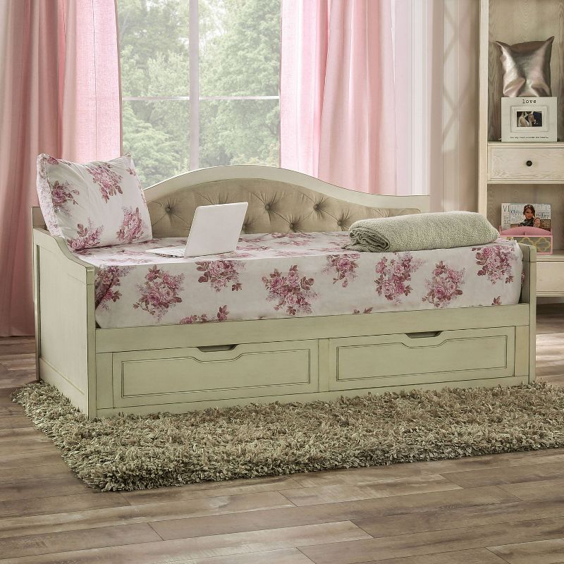 Twin Golar Solid Wood Daybed with Extendable Trundle Antique White - HOMES: Inside + Out