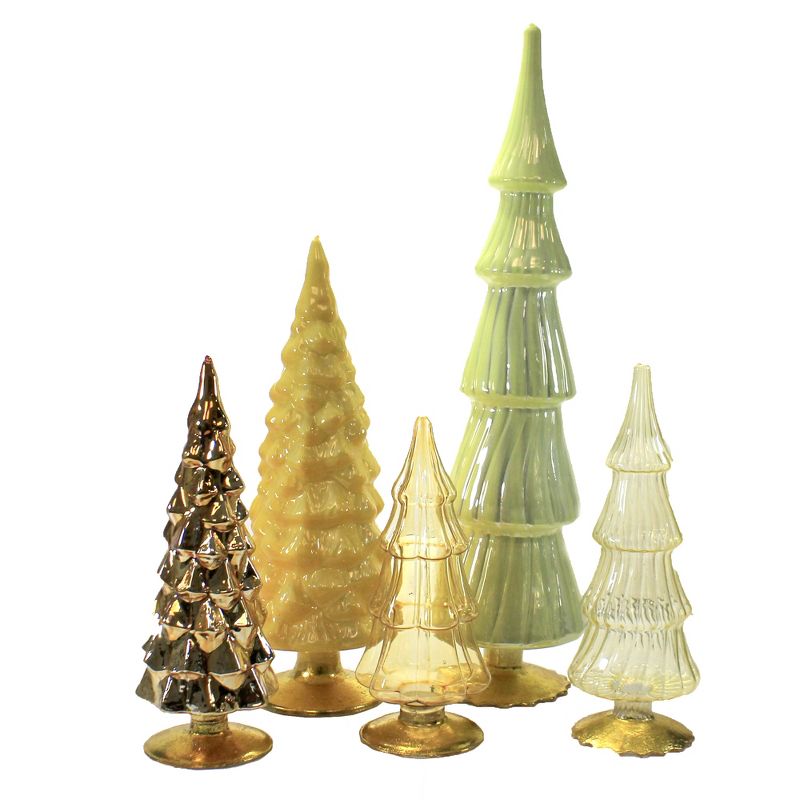 Christmas 17.0" Yellow Orange Hued Glass Trees Set/5 Decorate Mantle Christmas  -  Decorative Figurines