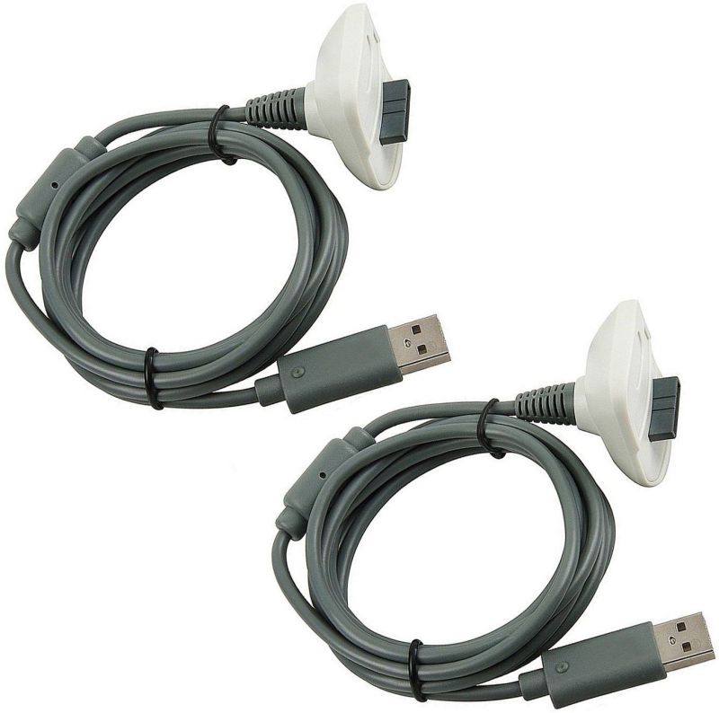 2 Pack of White USB Charging Cables Cords for Xbox 360 Wireless Game Controllers