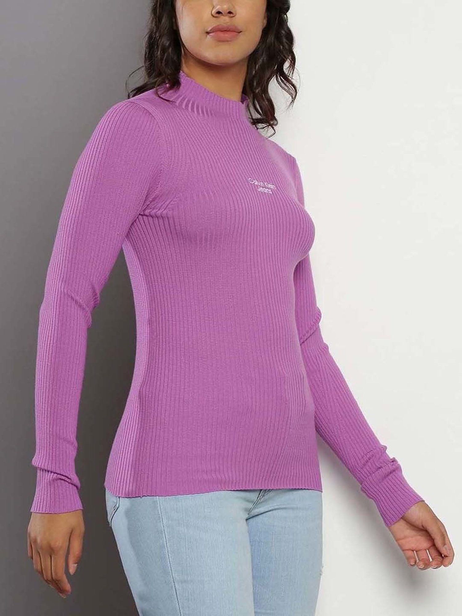 Calvin Klein Jeans Iris Orchid Self Slim Fit Sweater