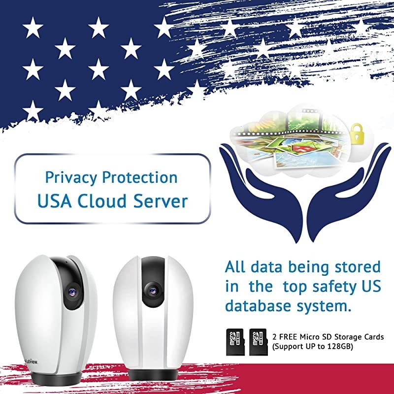 PT Home Security Camera HD 1080P2 PackHome Security System with Motion DetectionInclude 2 SD Cards32GBTwoWay Audio Night VisionWiFi Home Indoor for BabypetAlexa USA Cloud Service