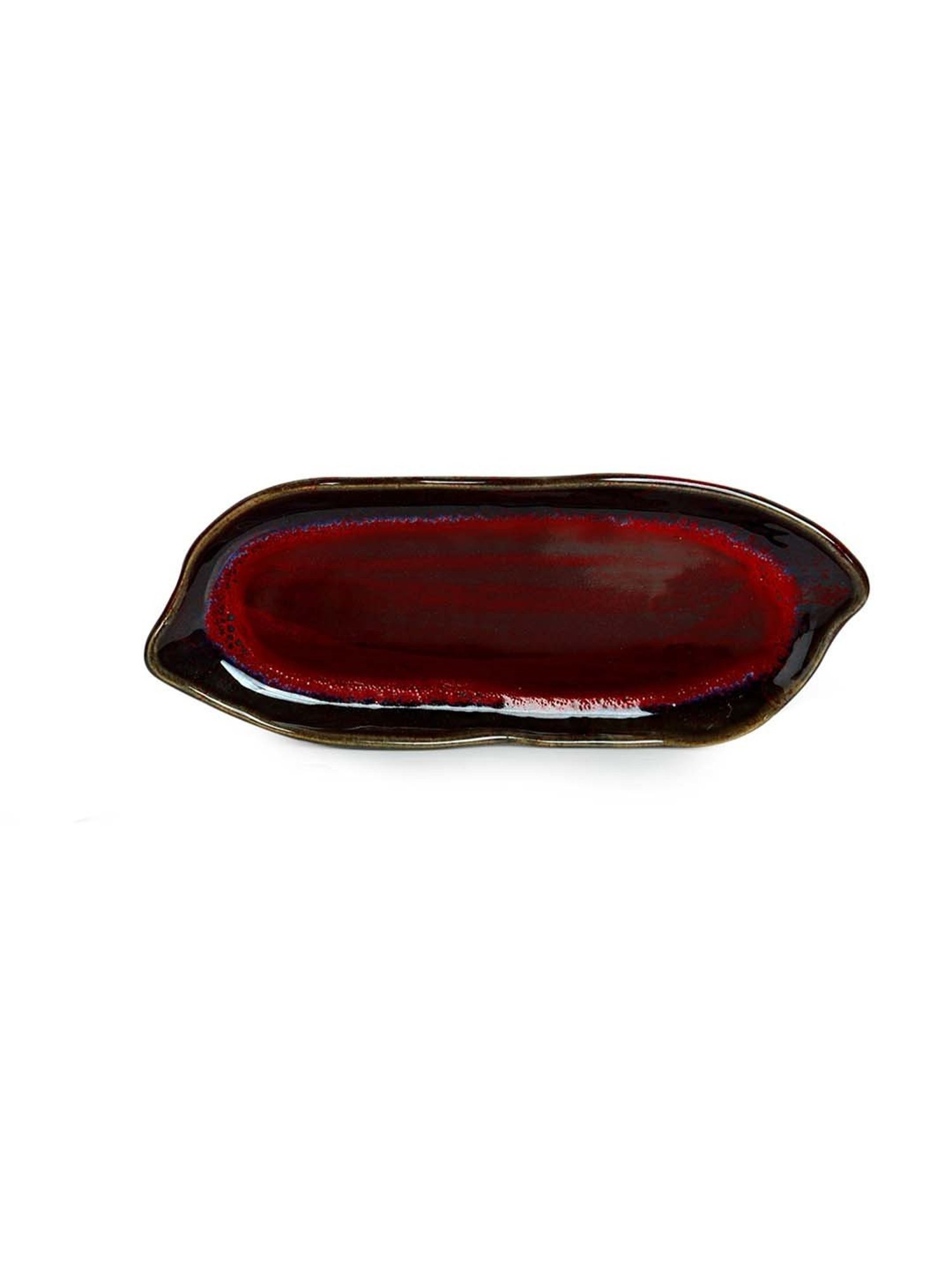 ExclusiveLane 'Crimson Canoe' Hand Glazed Studio Pottery Ceramic Serving Platter