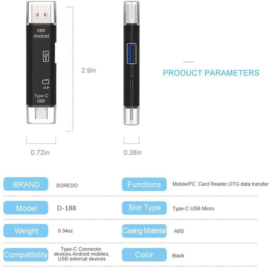 USB / USB Type C 3.1 / MicroUSB External Micro SD Card Reader OTG Adapter