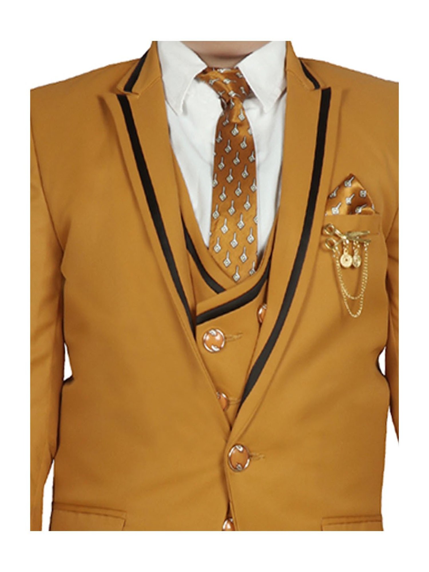 SG Yuvraj Kids Mustard Solid Full Sleeves Shirt, Waistcoat, Coat, Pants with Tie