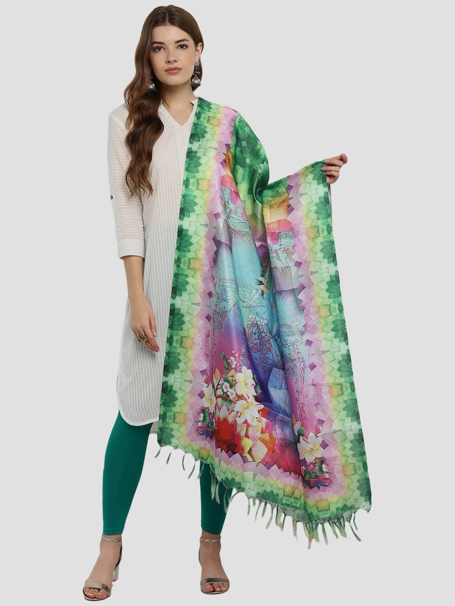 Saree Mall Multicolored Floral Print Dupatta