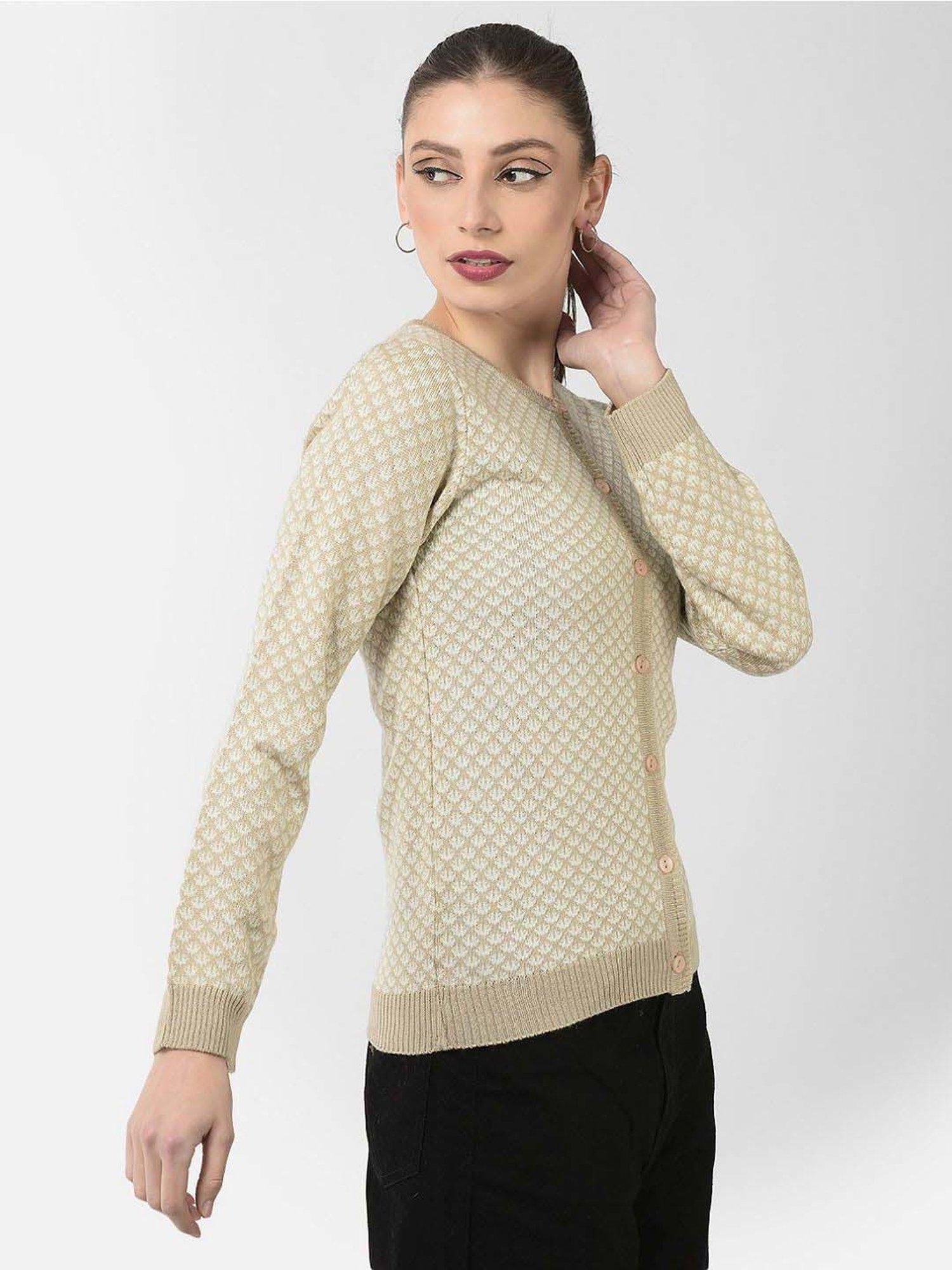 Crimsoune Club Beige Printed Cardigan