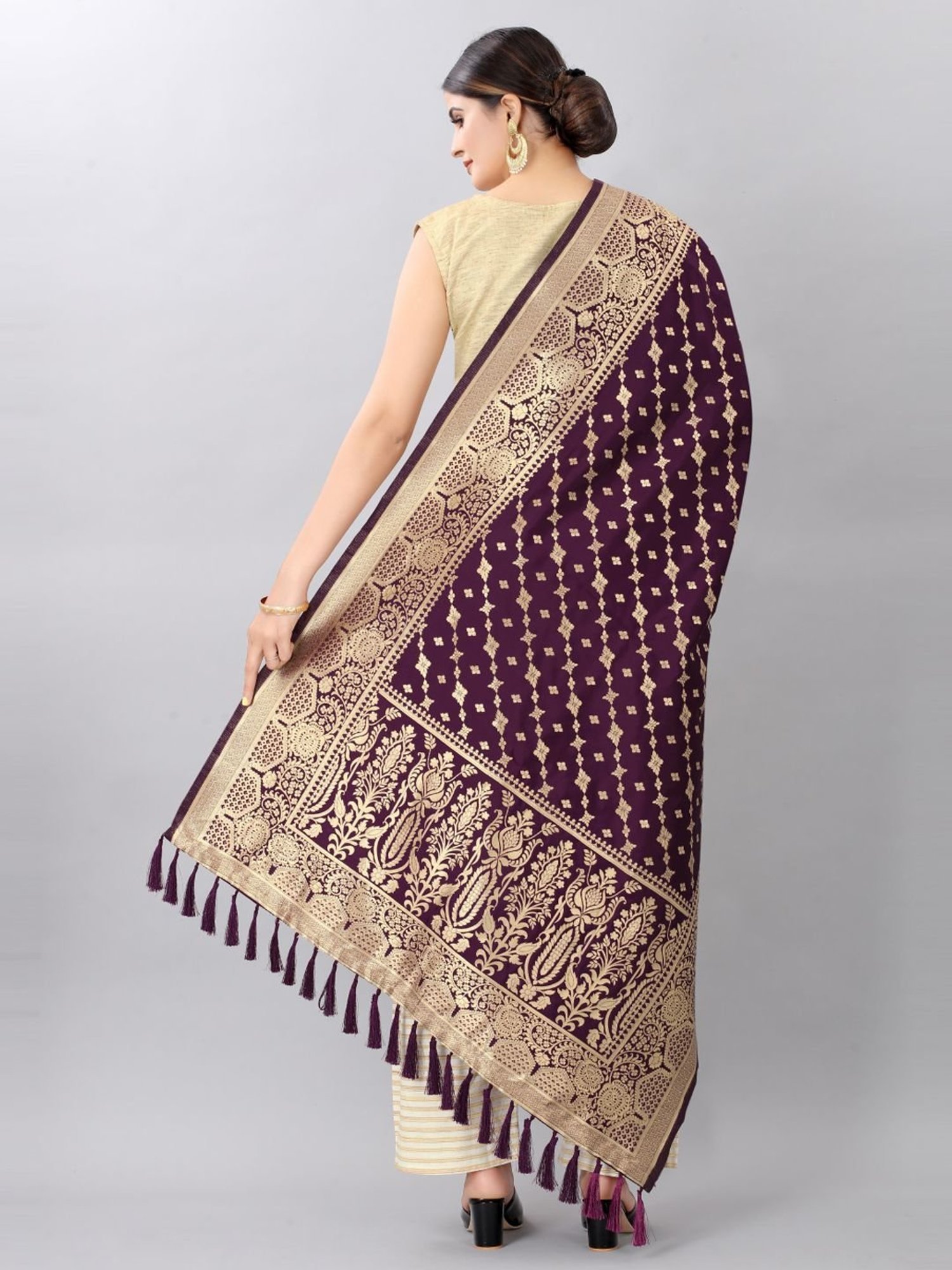 Silk Land Purple Woven Pattern Dupatta