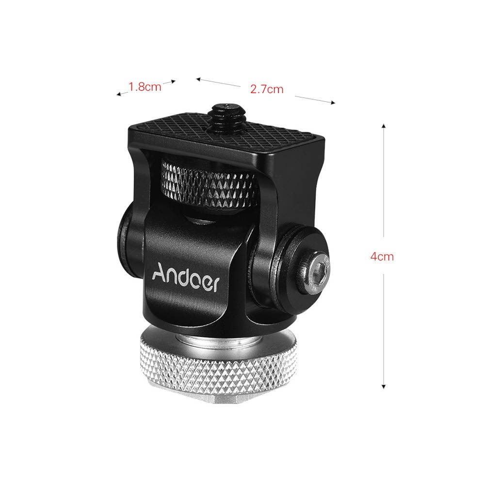 Andoer 180&deg; Rotary Mini Ball Head Ballhead Hot Flash Shoe Mount Adapter 1/4 Inch Screw with Wrench for DSLR Camera Microphone LED Video Light Monitor Tripod Monopod