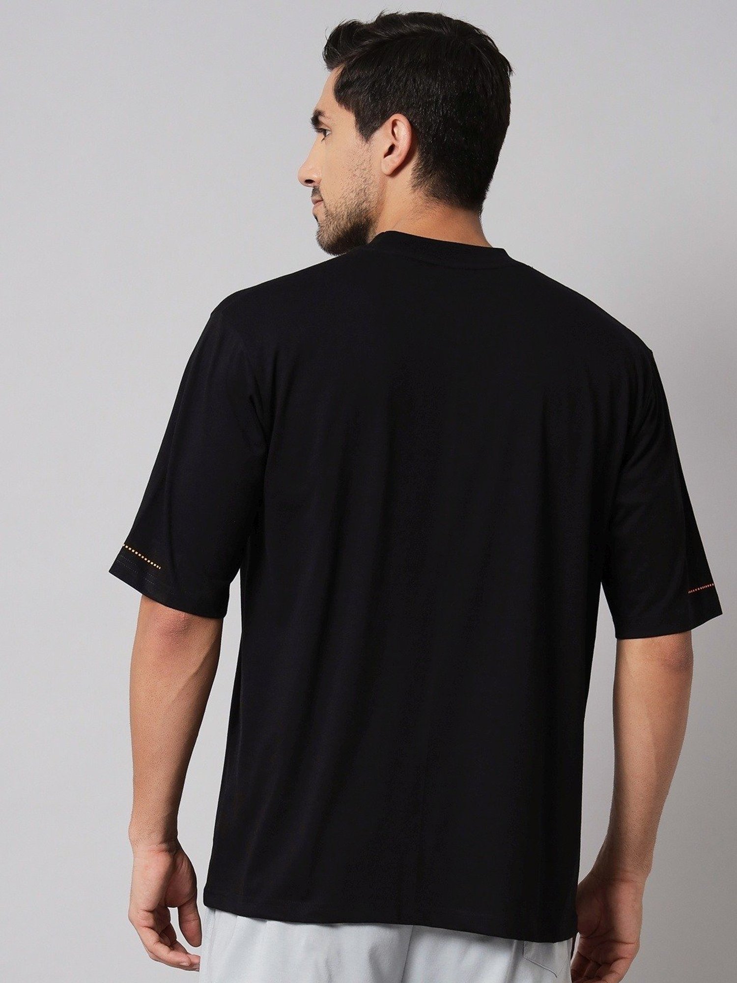 Griffel Black Cotton Loose Fit Printed T-Shirt