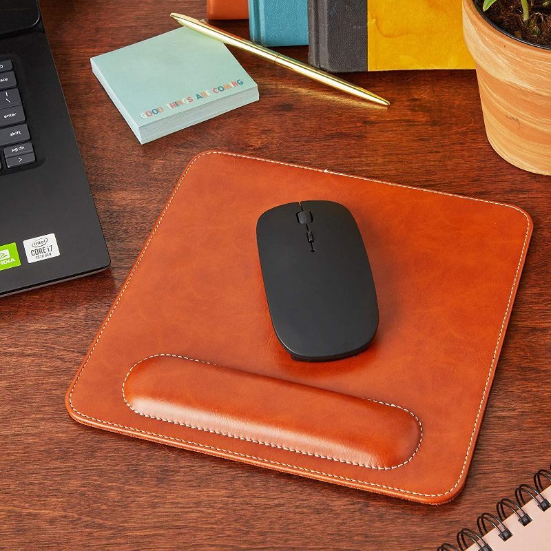 Stockroom Plus Computer Mouse Pad Mousepad with Wrist Rest Support, Brown PU Leather Office Desk Accessories