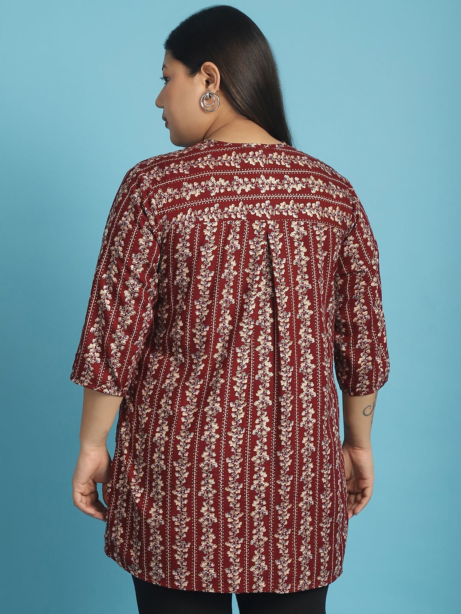 theRebelinme Maroon Floral Print Shirt