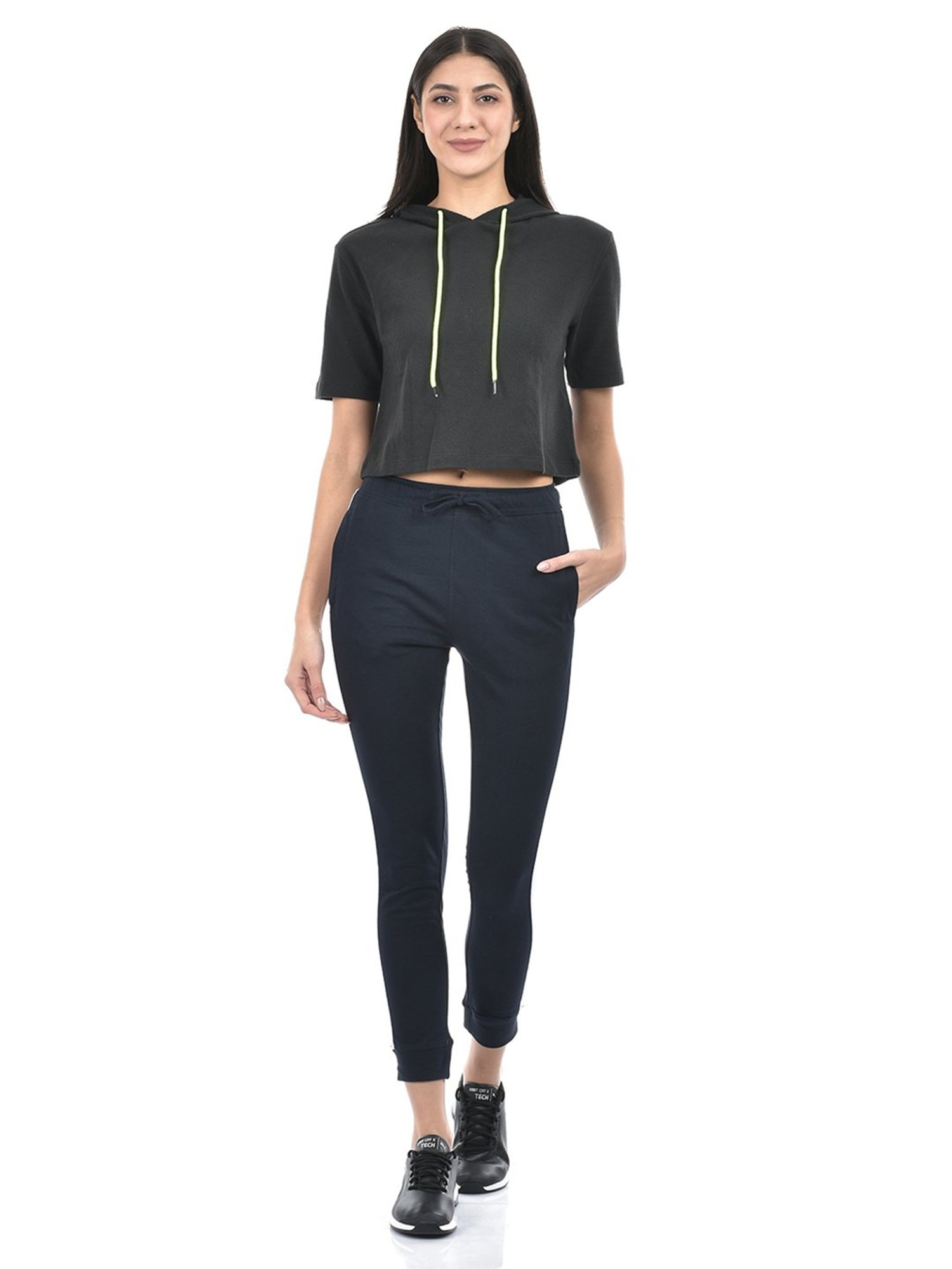 NUMERO UNO Navy Cotton Blend Slim Fit Mid Rise Joggers