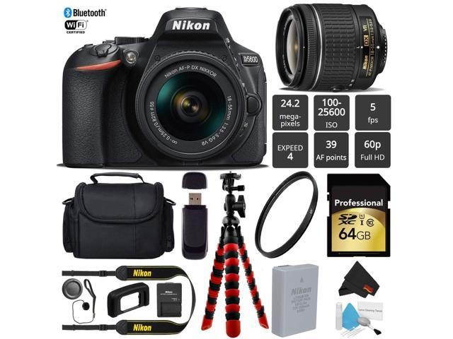 Nikon D5600 DSLR Wi-FI NFC 24.2MP DX CMOS Camera AF-P 18-55mm VR Lens + UV Protection Lens Filter + 12" Flexible Tripod + Camera Case - (Intl Model)