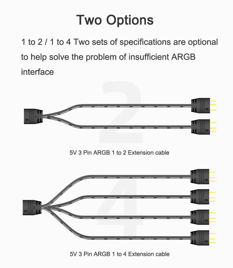 Micro Connectors 30cm Addressable RGB (ARGB) 1 to 4 Splitter Cable with/5 Male Pins (F04-04ARGB-30)
