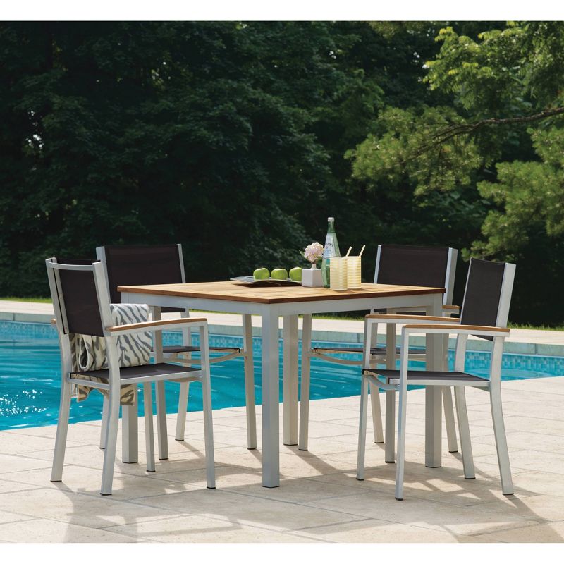 Travira 2pk Sling Armchair with Powder Coated Aluminum Frame - Black Sling - Natural Tekwood Armcaps - Oxford Garden