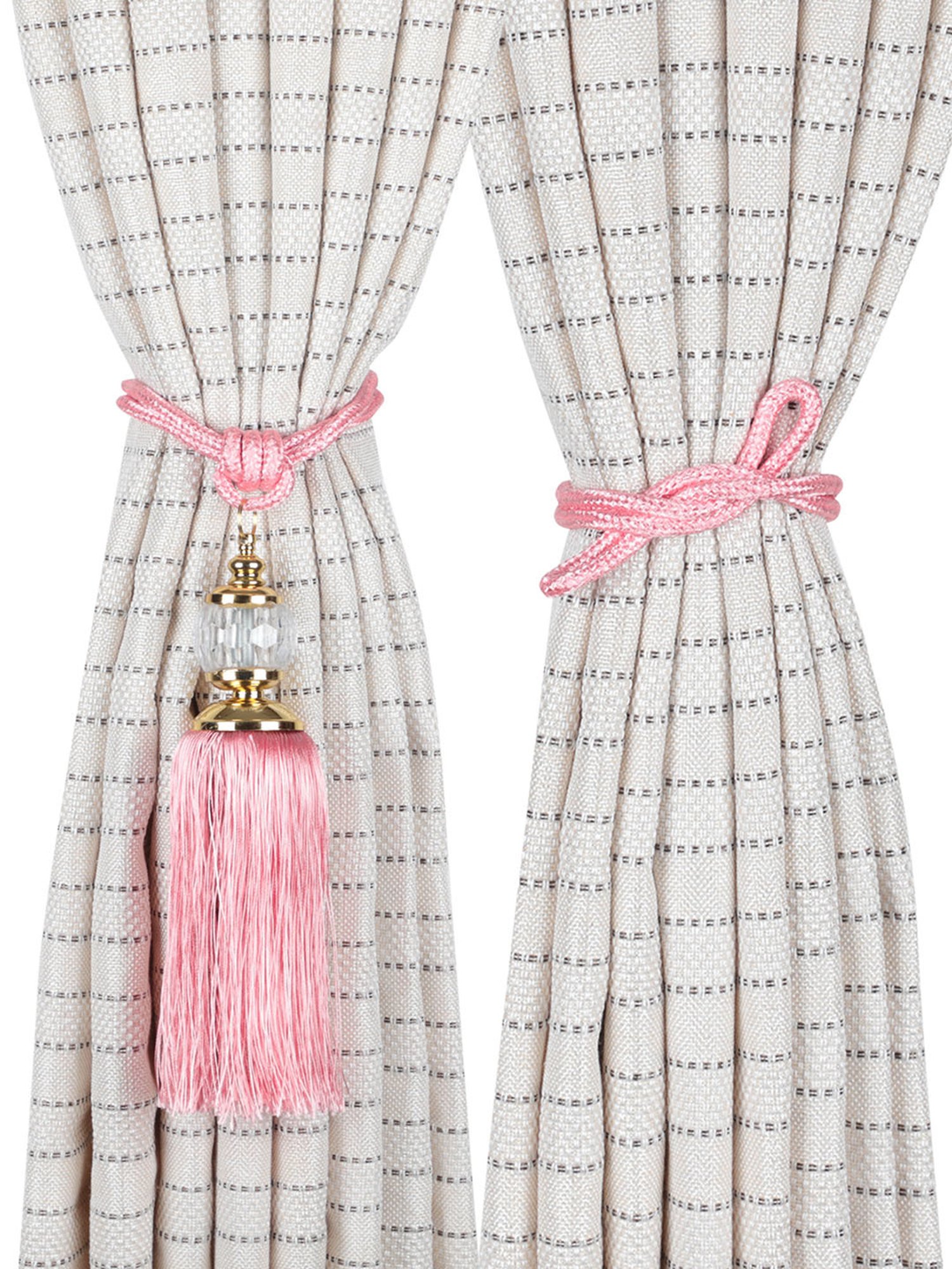 Romee Pink Polyester Printed Curtain Tie and Hold Backs