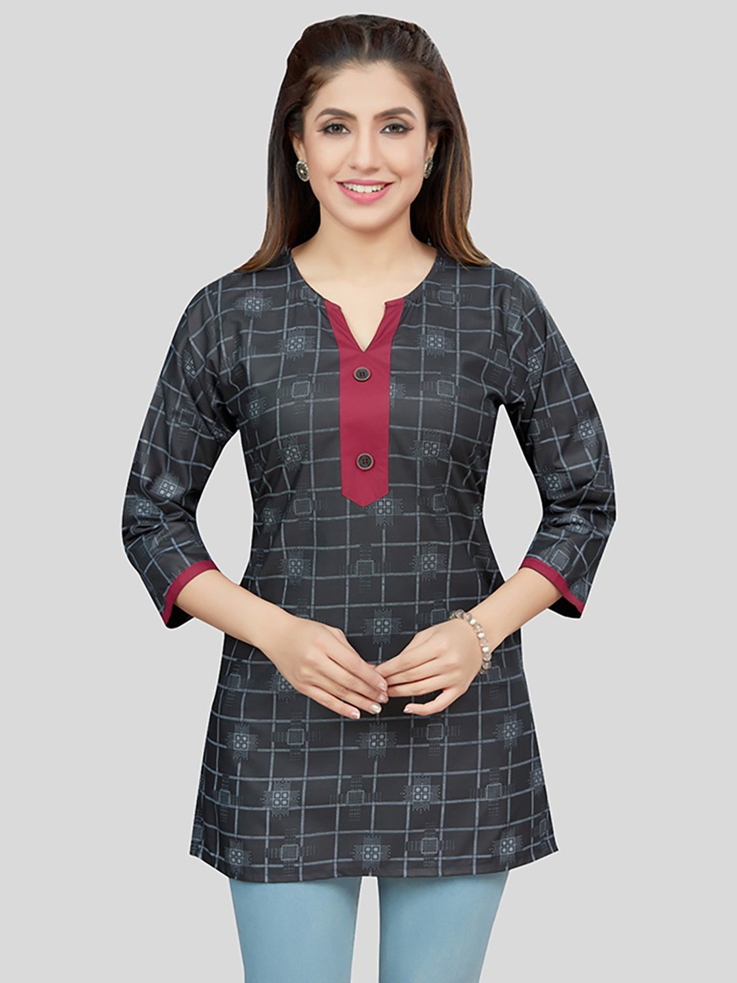 Saree Swarg Black Printed Straight Short Kurti