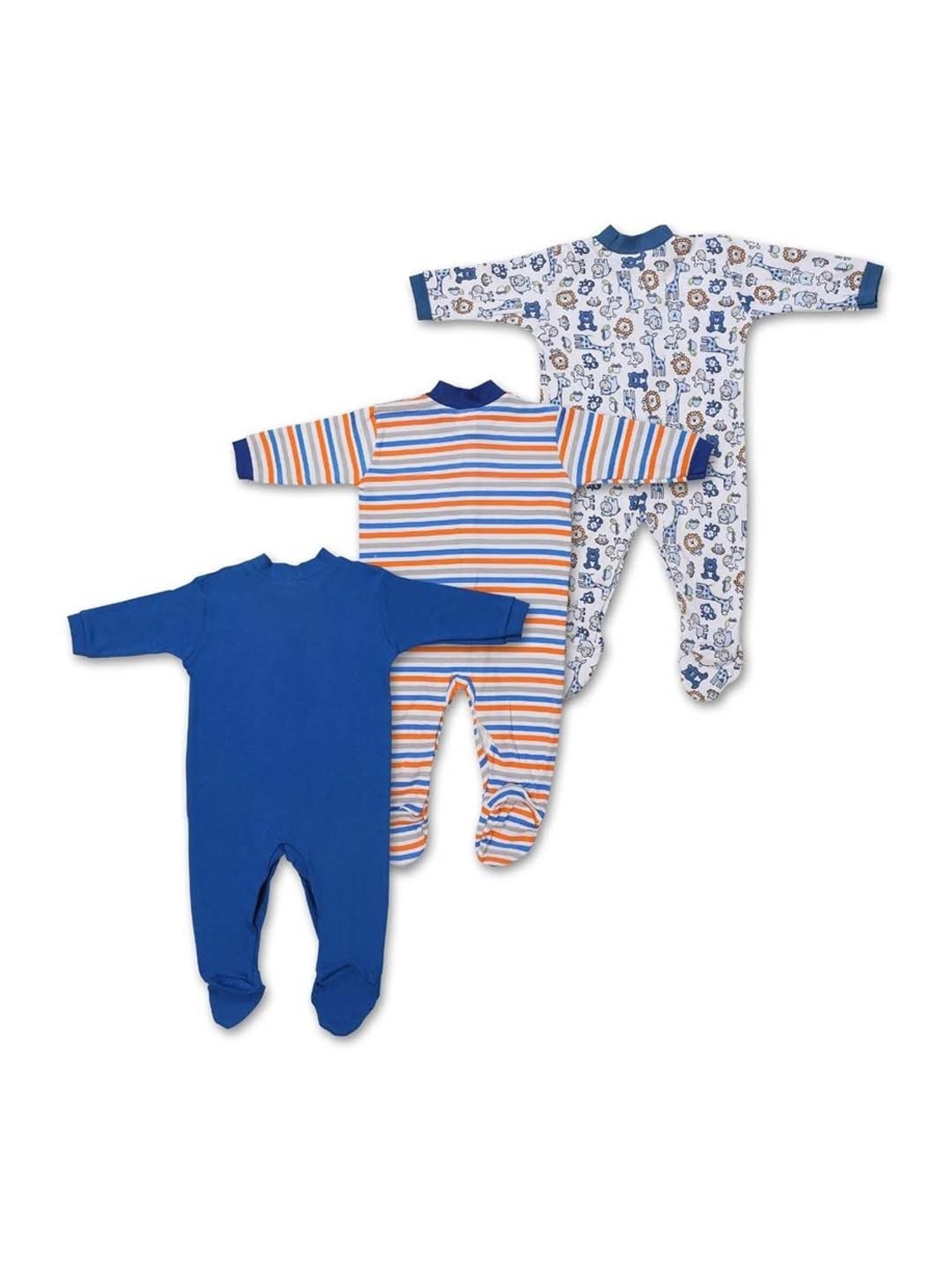 poplins Kids Multicolor Cotton Printed Full Sleeves Rompers (Pack of 3)