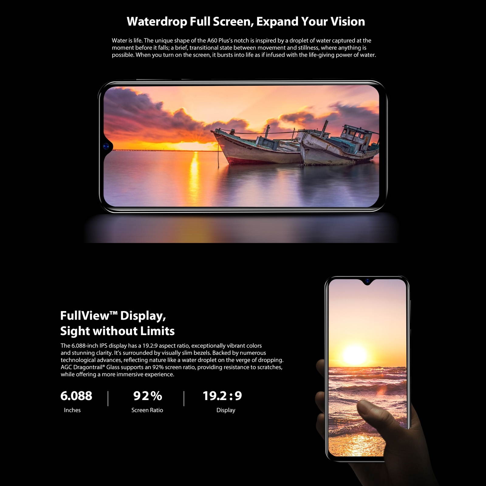 Unlocked Smartphone, Blackview A60 Plus, 4GB+64GB, Face ID & Fingerprint Identification, 4080mAh Battery, 6.088 inch Android 10.0 MTK6761V/WB Quad Core up to 2.0GHz, Network: 4G, Dual SIM