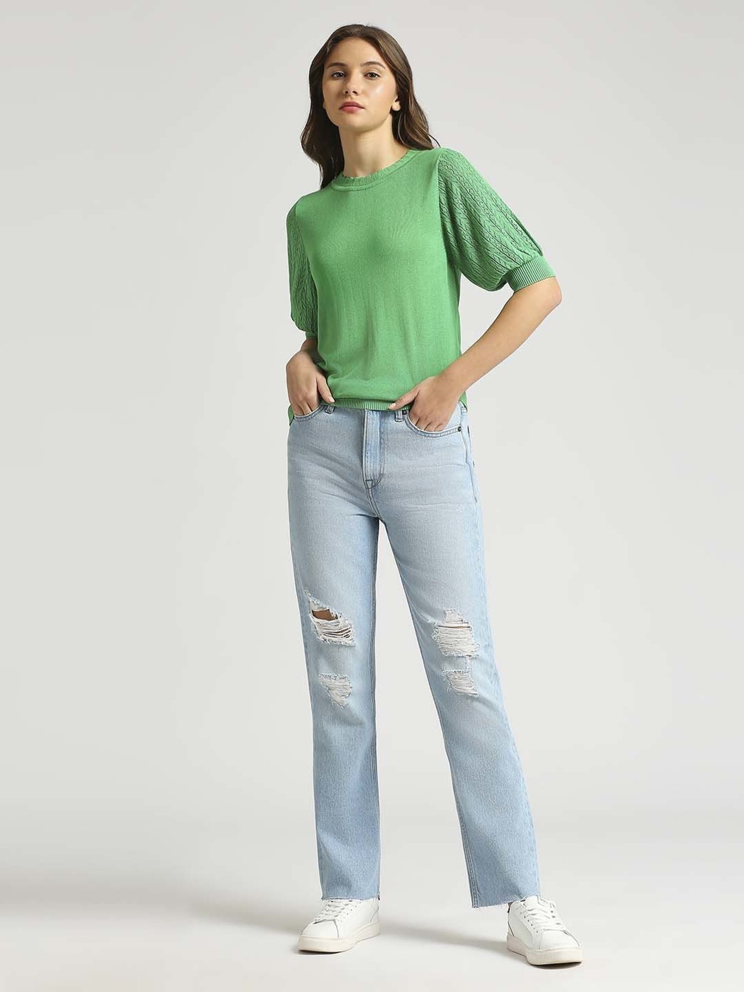 Pepe Jeans Green Self Pattern Top