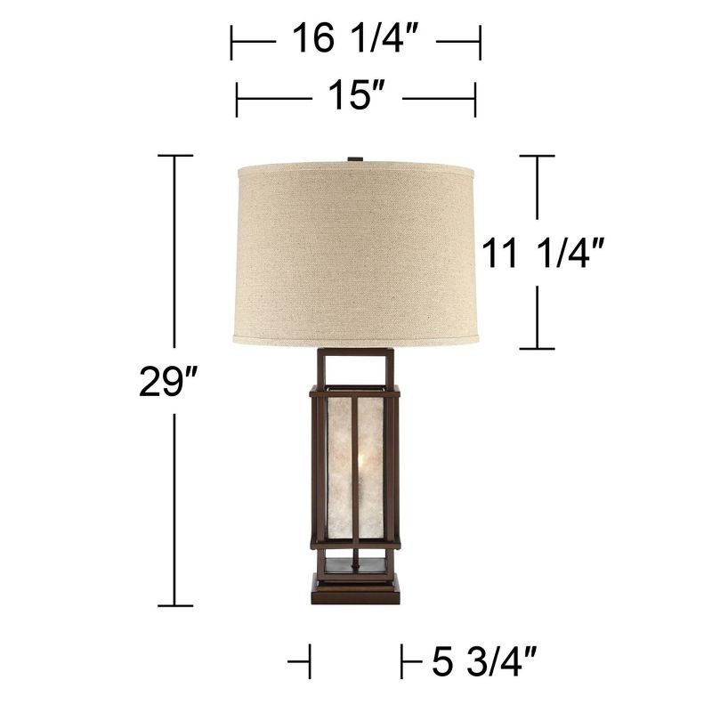 Franklin Iron Works Rustic Farmhouse Table Lamp with Nightlight LED Caged Brown Oatmeal Fabric Drum Shade for Living Room Bedroom