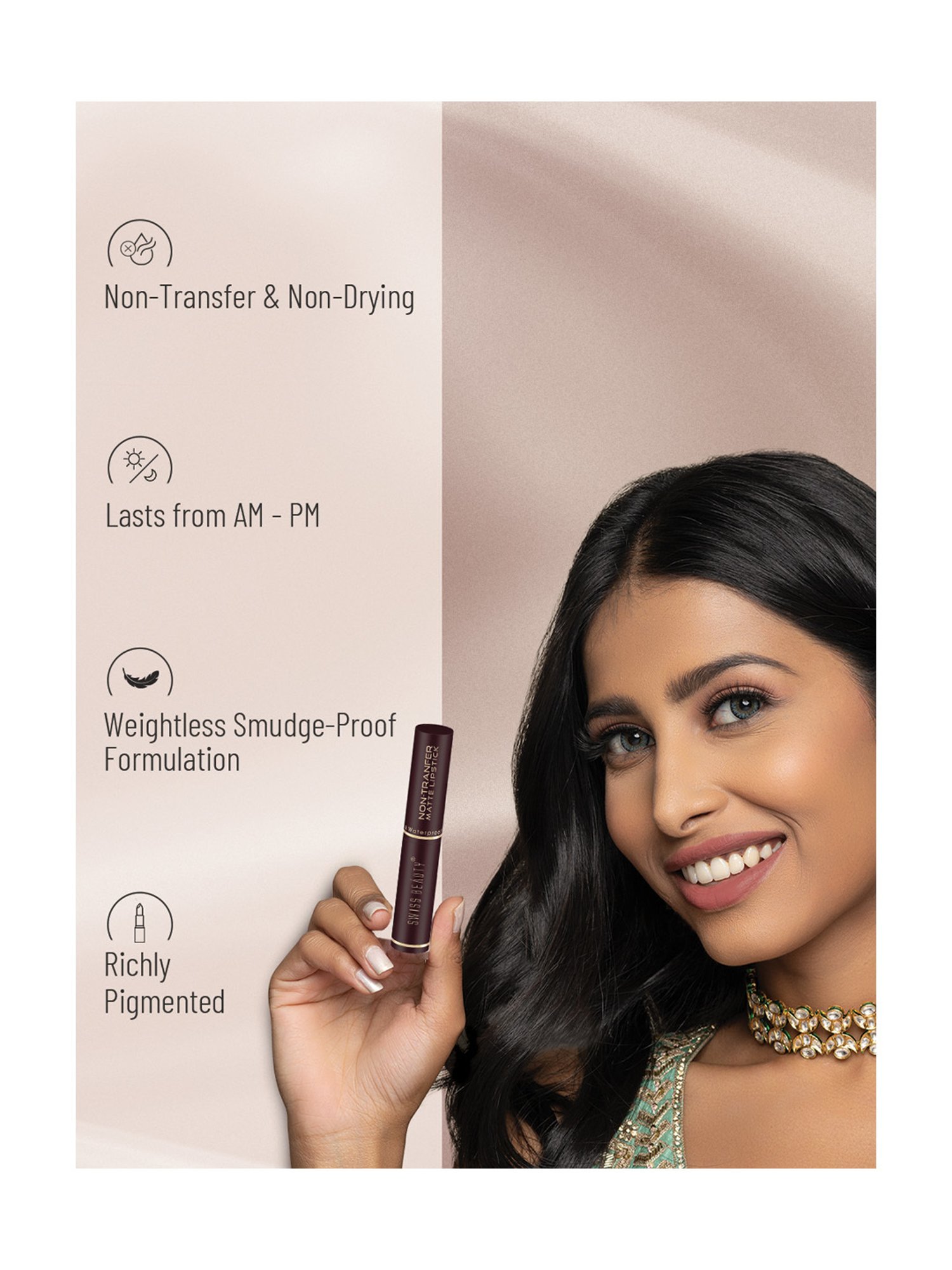 SWISS BEAUTY Non-Transfer Matte Lipstick Plum House - 2 gm