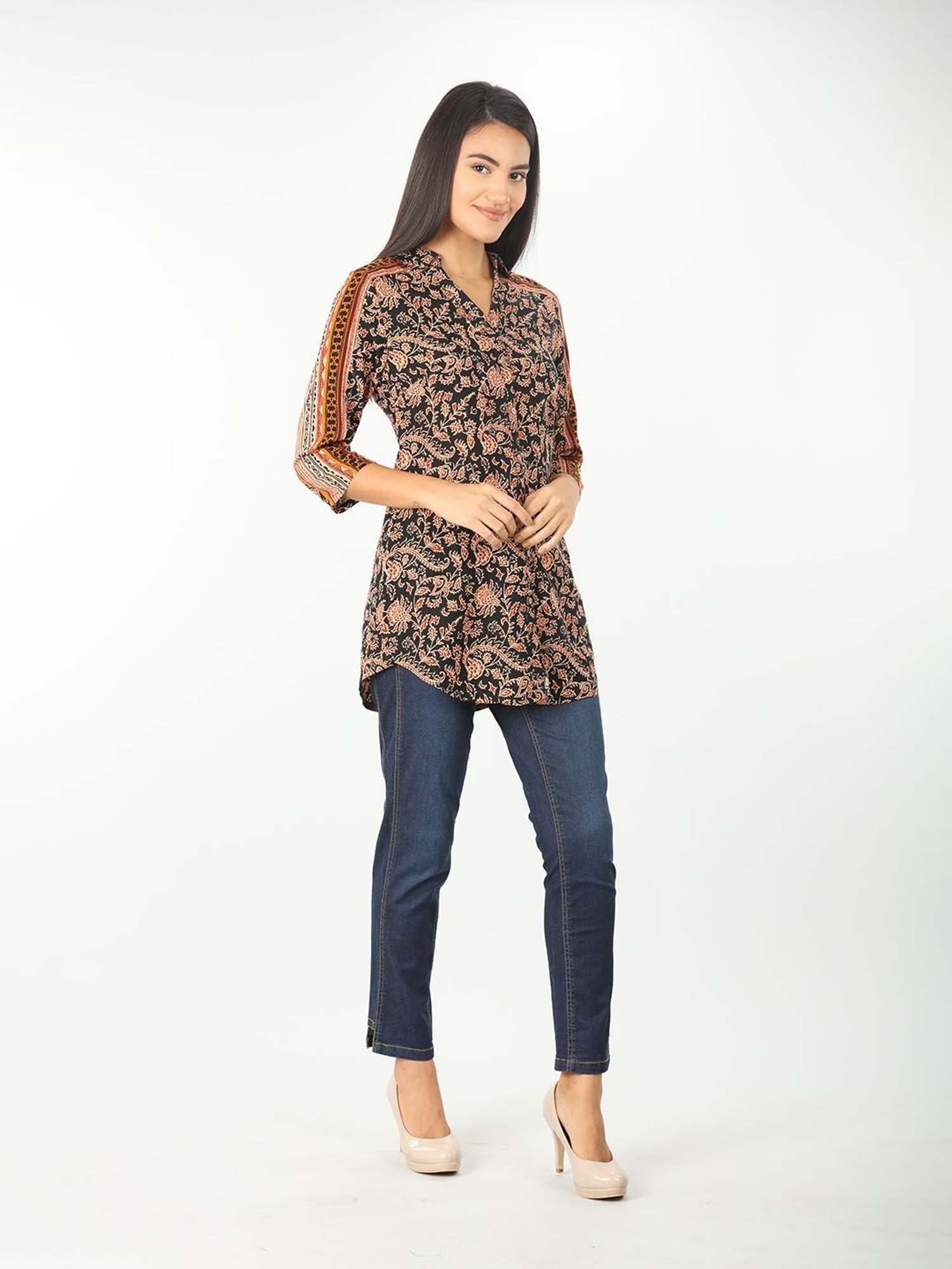 Mustard Black & Rust Rayon Printed Shirt