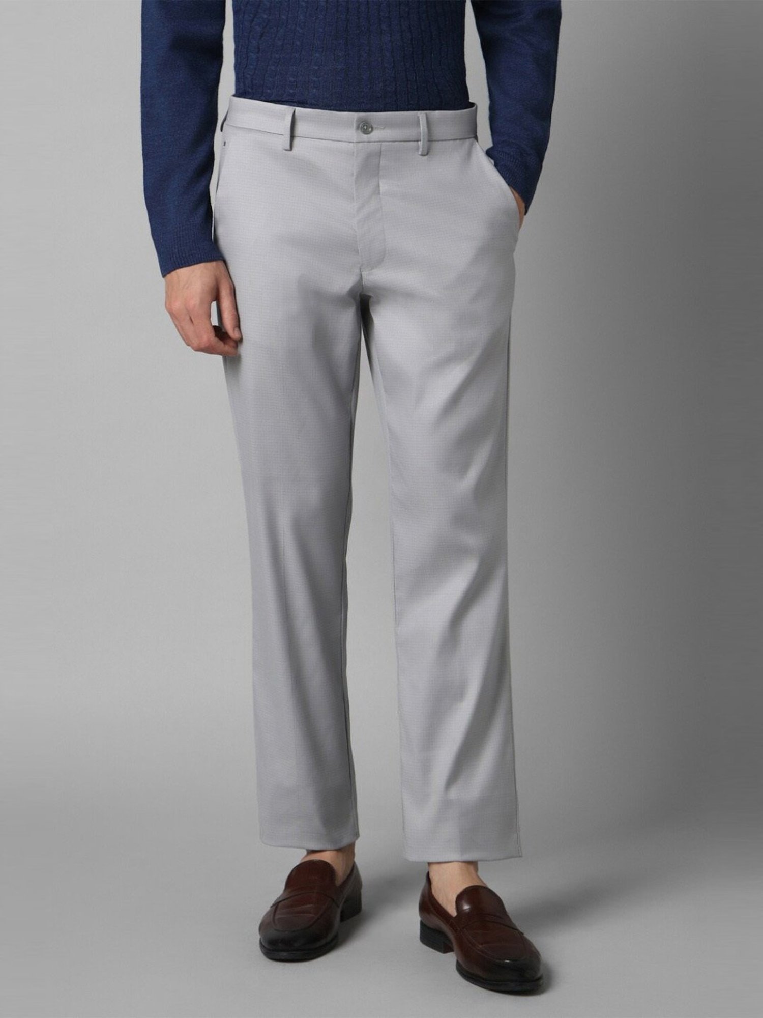 Louis Philippe Grey Regular Fit Checks Trousers
