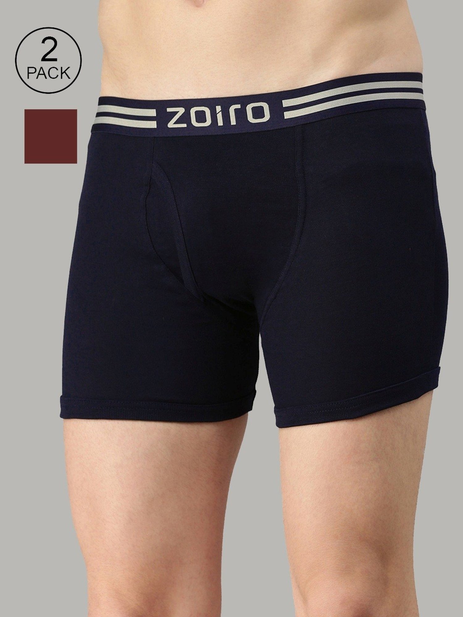 Zoiro Red & Navy Cotton Regular Fit Trunks - Pack Of 2