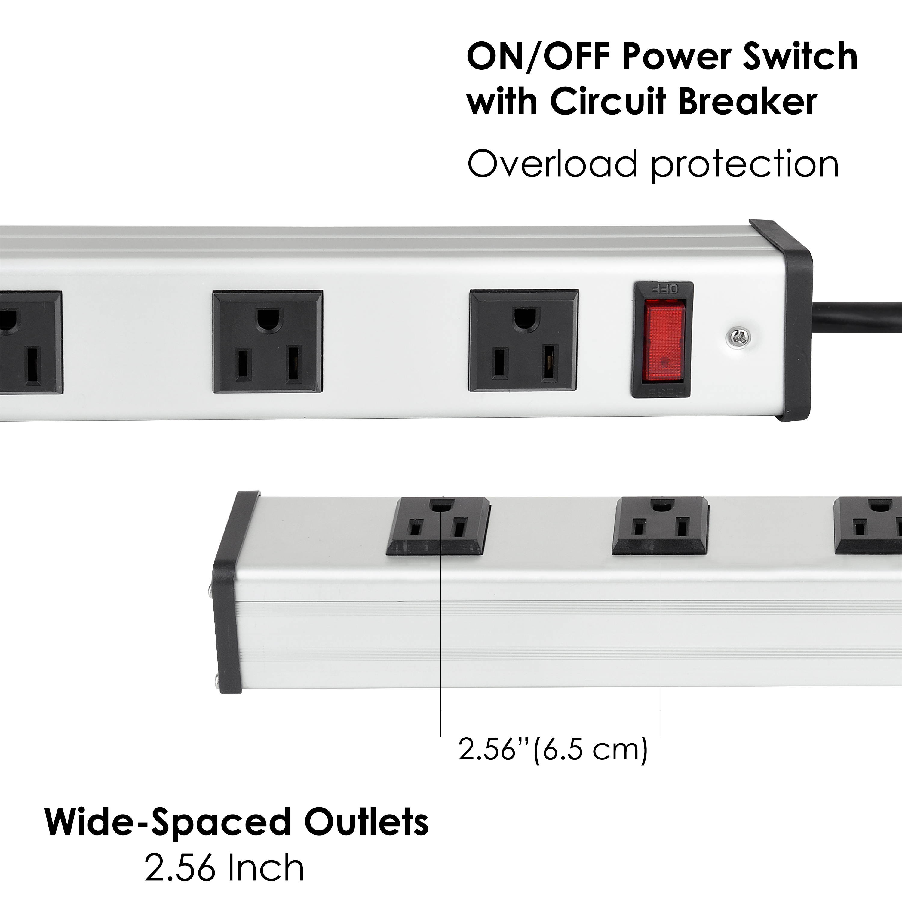 BESTTEN 12-Foot 16-Outlet Heavy Duty Aluminium Alloy Metal Power Strip, Ultra Long Extension Power Cord, 15A ON/Off Circuit Breaker, Mounting Brackets Included, UL Certified, Silver