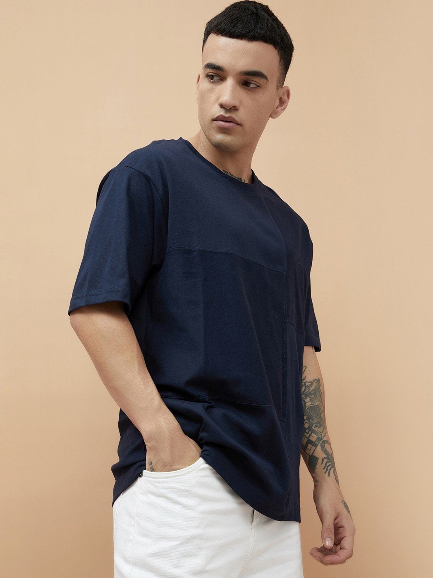 Bossini Navy Cotton Regular Fit T-Shirt