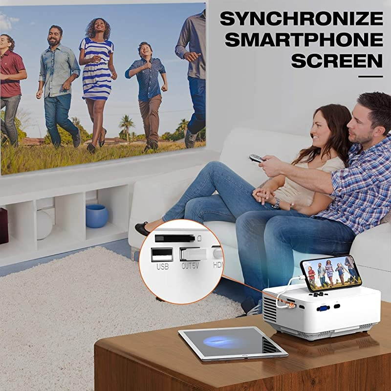 Mini Projector  Projector with Synchronize Smart Phone Screen Upgrade to 3600L 1080P Supported 176quot Display 50000 Hours Led Compatible with Fire StickHDMIVGAUSBTVBoxLaptopDVD