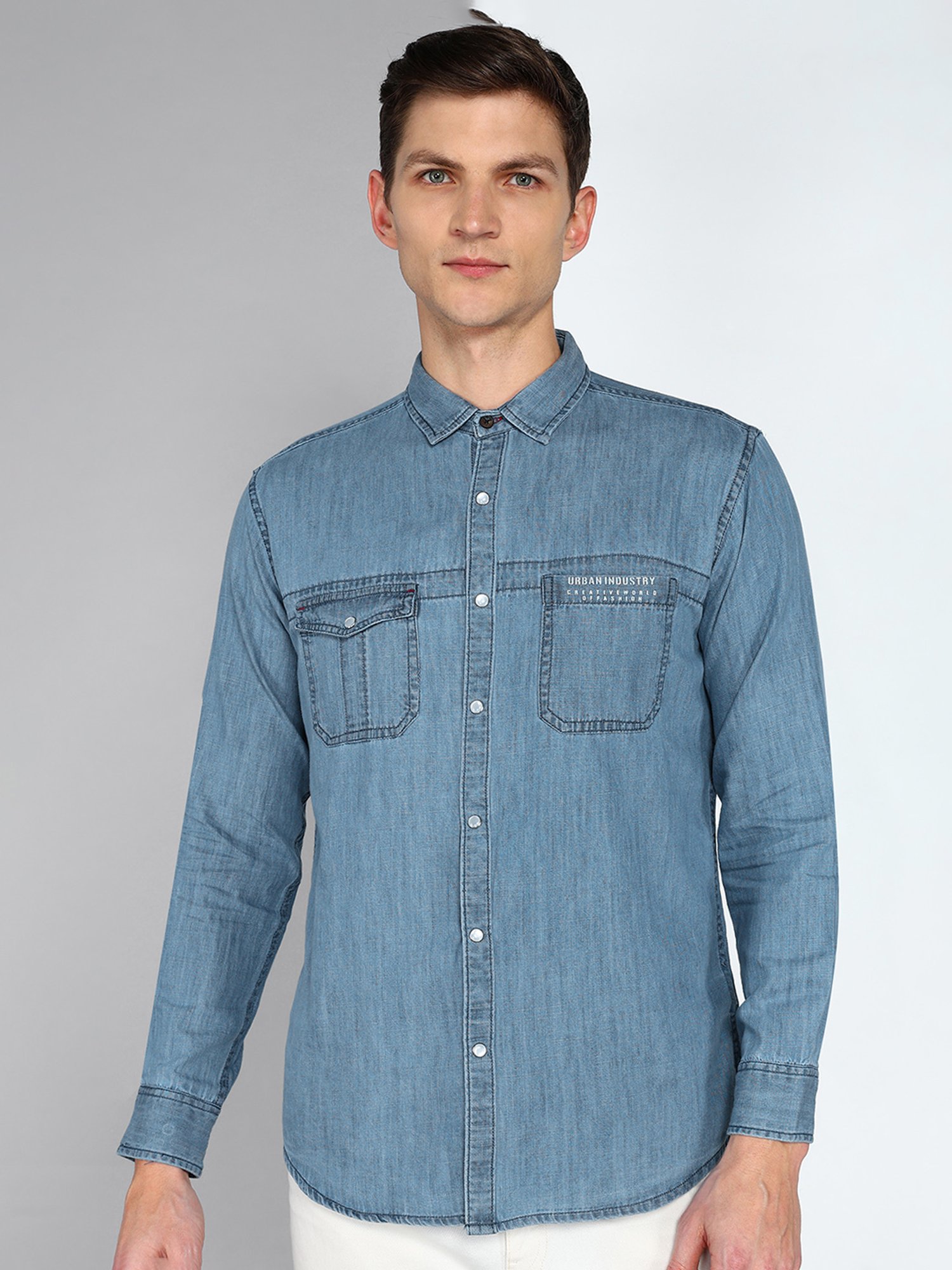 Kuons Avenue Ice Blue Slim Fit Denim Shirt