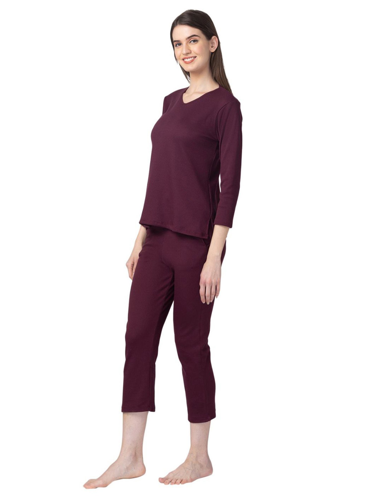 Candyskin Cotton Wine T-Shirt With Capris