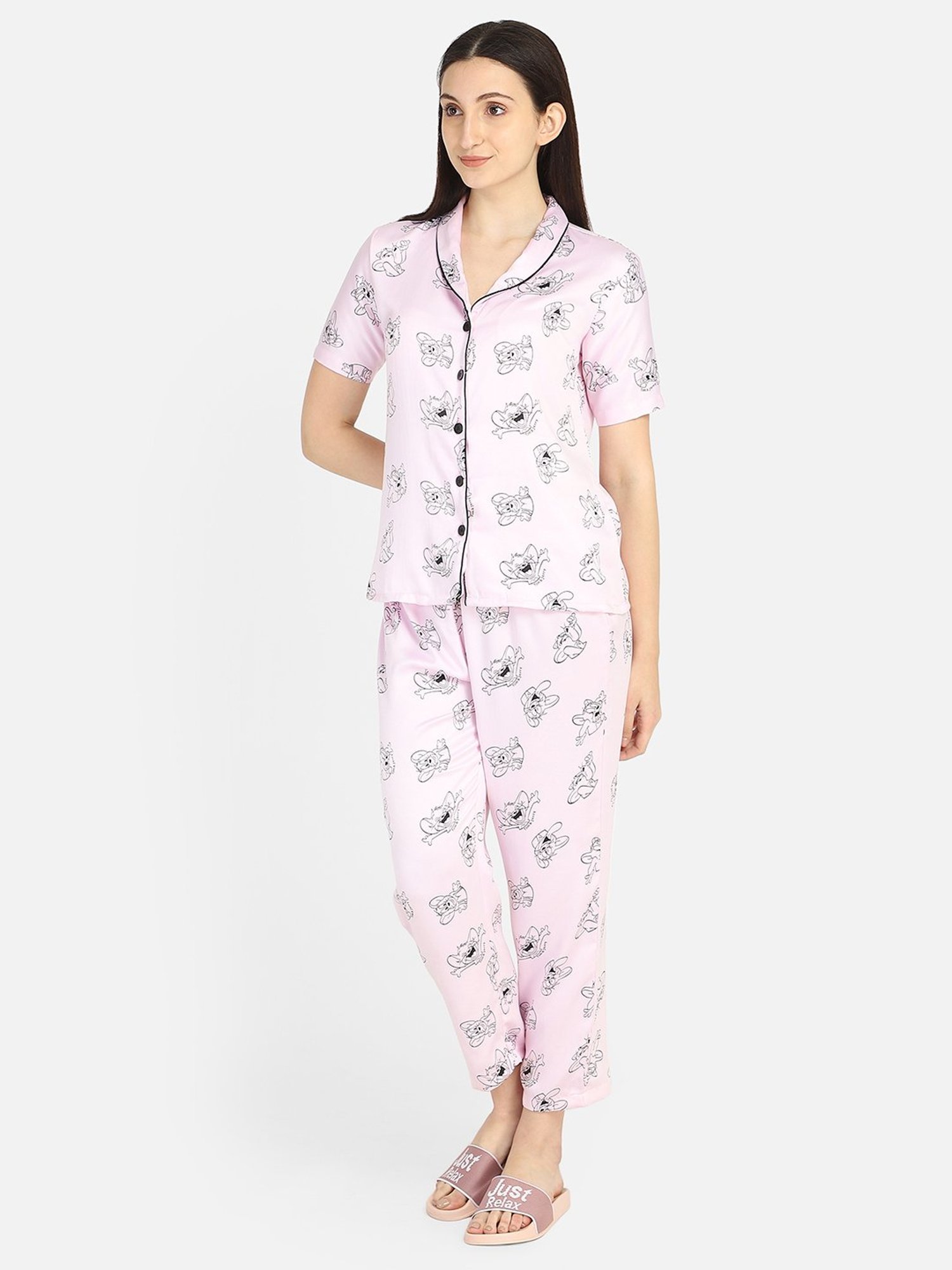 Smarty Pants Baby Pink Satin Print Shirt With Pyjamas
