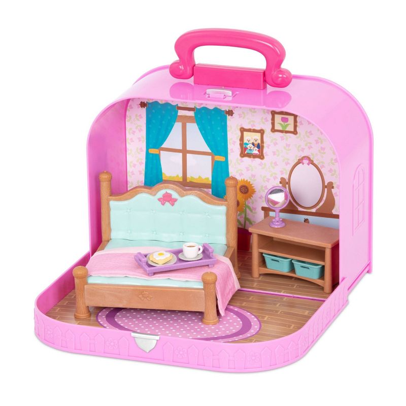 Li'l Woodzeez Toy Furniture Set in Carry Case 13pc - Travel Suitcase Bedroom Playset