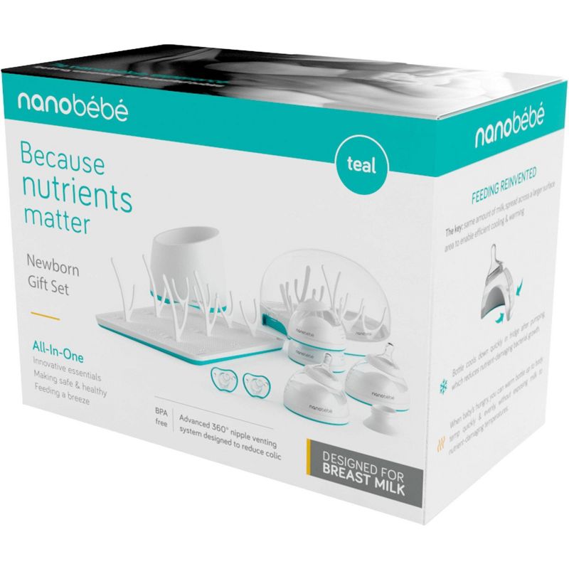 Nanobebe Complete Newborn Baby Bottle Gift Set & Accessories - Teal