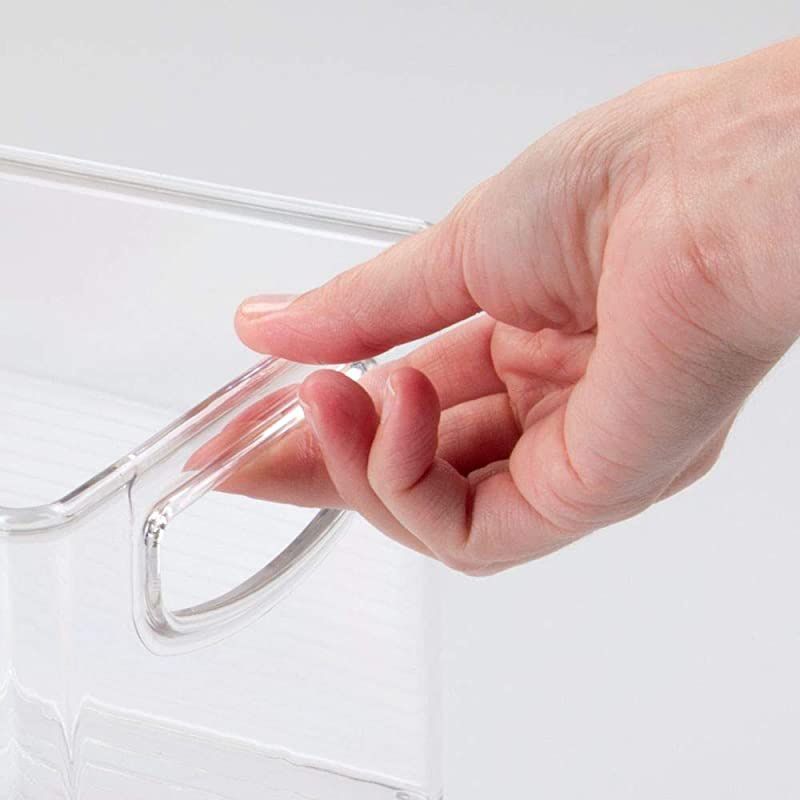 Plastic Stackable Household Storage Organizer Container Bin with Handles for Media Consoles Closets Cabinets Holds DVDs Video Games Gaming Accessories Head Sets 2 Pack Clear