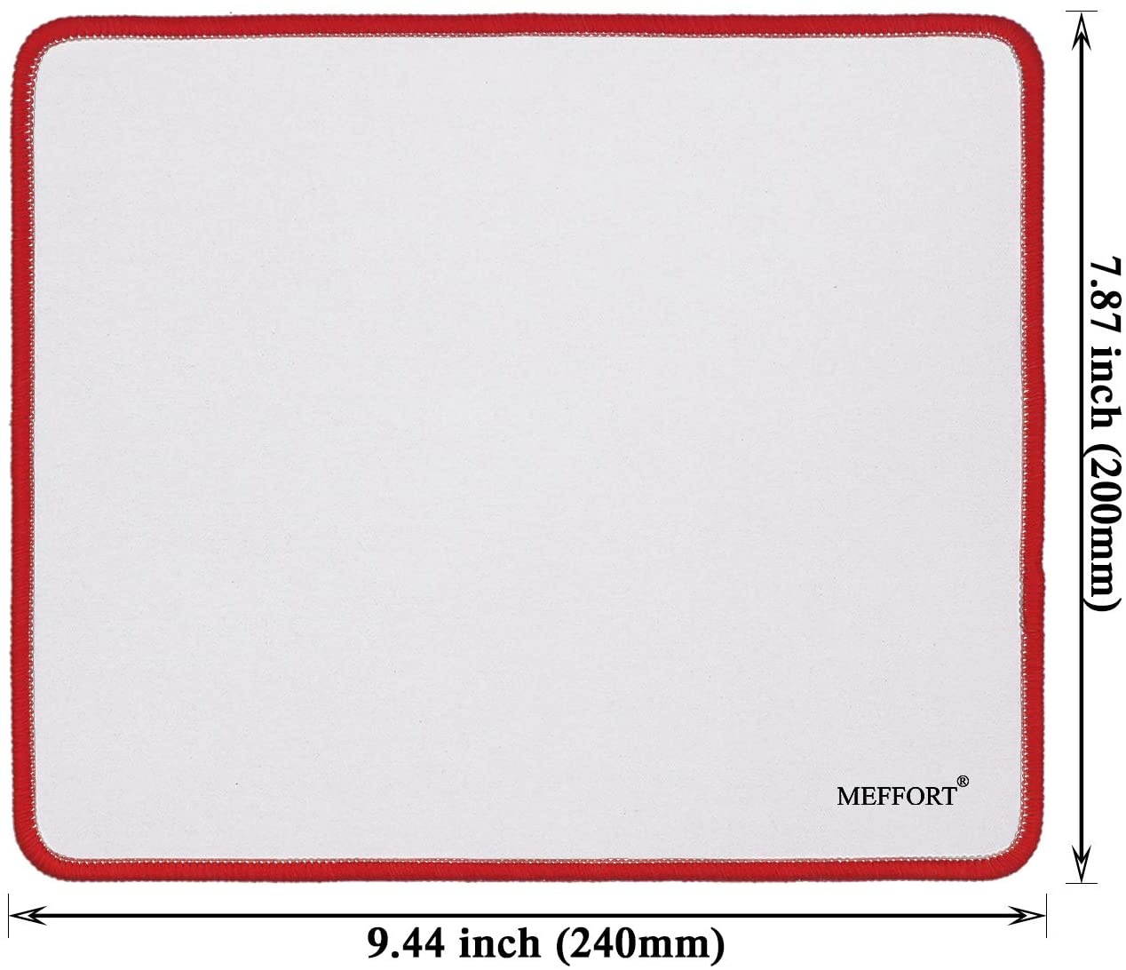 Meffort Inc Precise Gaming Mouse Pad Non-Slip Rubber Pads Stitched Edges Mousepad 9.5 x 7.9 inches - White with Red Edges