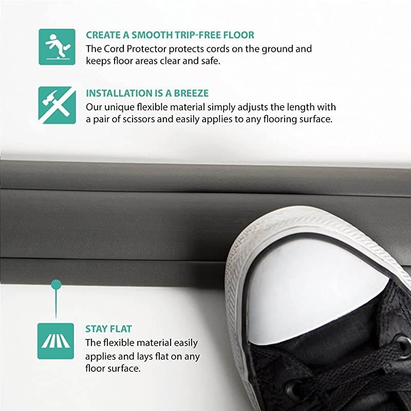 3Channel Cord Protector amp Concealer for Floor 30FT Gray