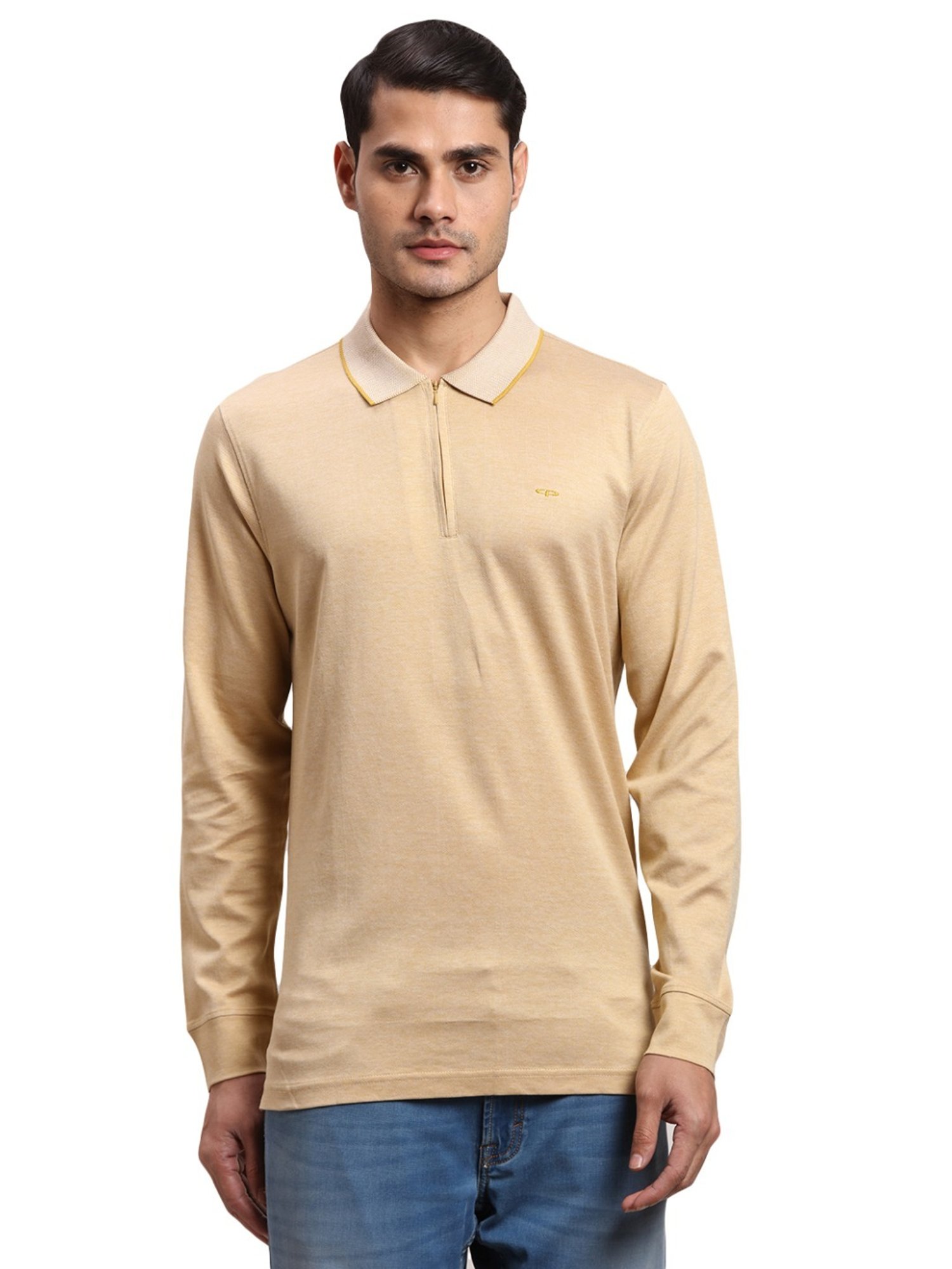 ColorPlus Yellow Cotton Regular Fit Polo T-Shirt