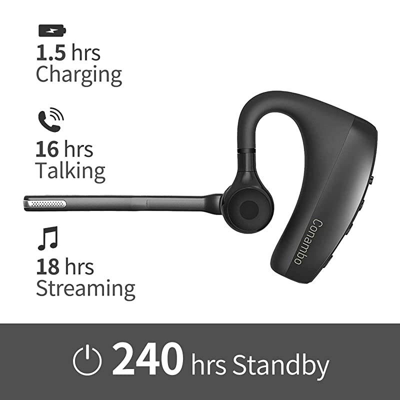 Headset 50 with CVC80 Dual Mic Noise Cancelling Earpiece 16Hrs Talktime Wireless Headset HandsFree Earphone for Truck Driver iPhone Android Cell Phones