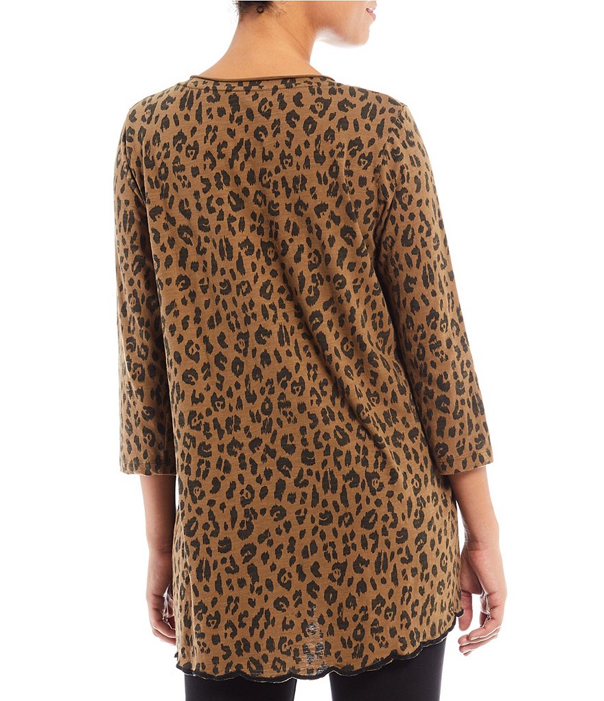 Karyn Seo Mari Embroidered V-Neck 3/4 Sleeve Printed Cotton Tunic